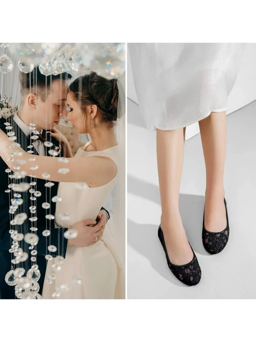 Women's Black Lace Ballerina Flats Round Toe Slip on Floral Casual Dressy Shoes